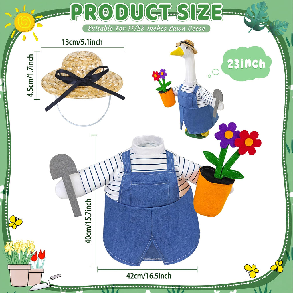 Ueyben Porch Goose Gardening Outfit for 23" Cement Plastic Goose Statue