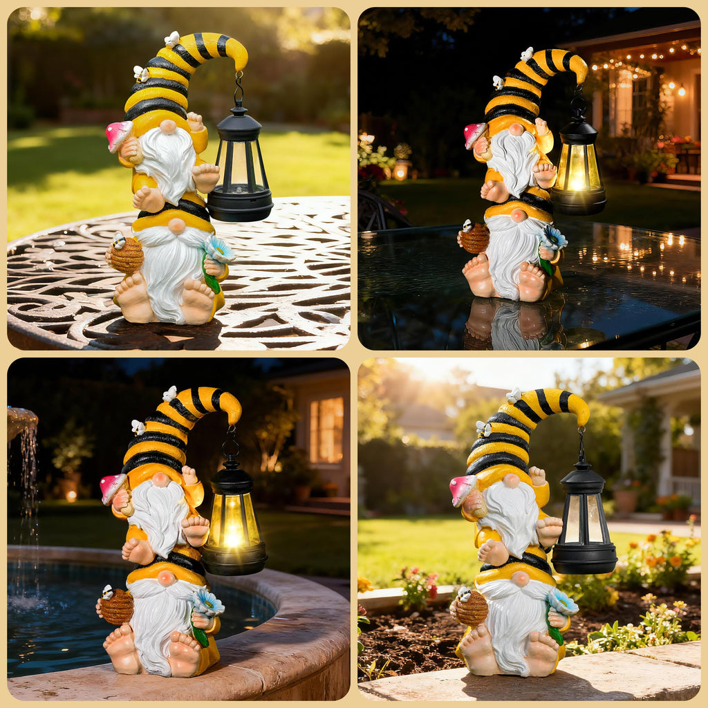 Solar Gnome Garden Decor with LED Lantern,Outdoor Gnomes Statues