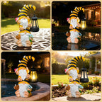 Solar Gnome Garden Decor with LED Lantern,Outdoor Gnomes Statues