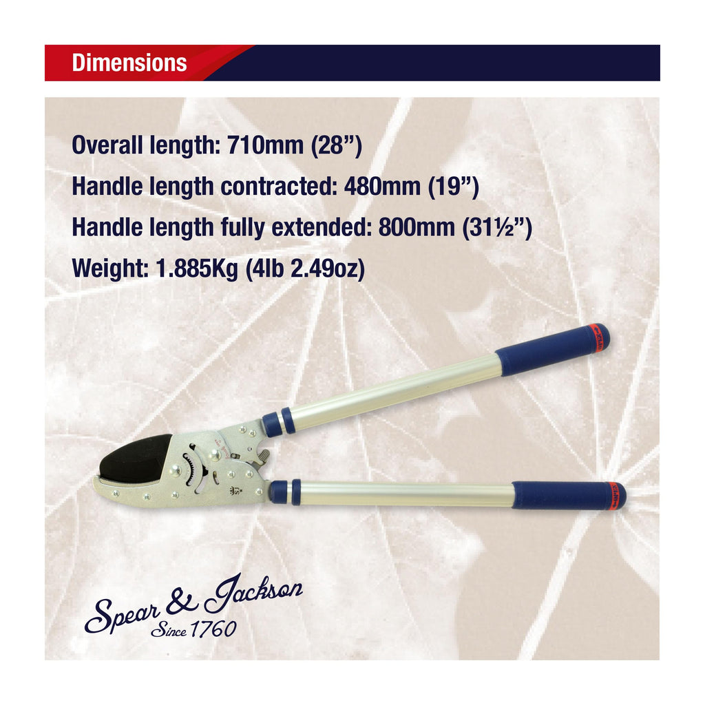 Spear & Jackson 8290RS Razorsharp Heavy Duty Telescopic Ratchet Anvil Loppers, Extendable 40 1/2" Handles, Ideal for Cutting Thick Hard To Reach Branches, Powerful Ratcheting Mechanism