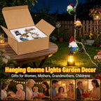 Gnome Garden Hanging Decor, 3 Pack Climbing Gnomes Statues & Solar Lanterns