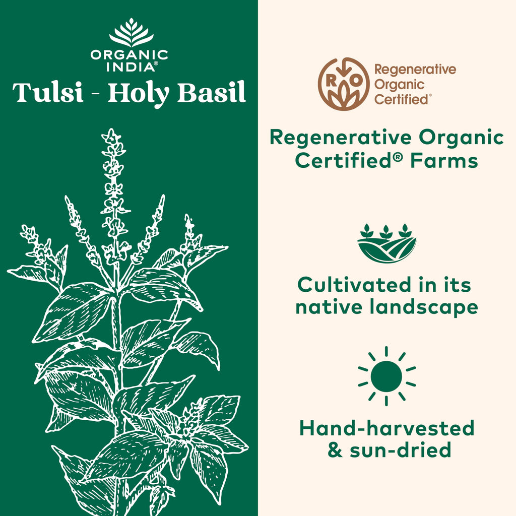 ORGANIC INDIA Tulsi Herbal Supplement - Holy Basil, Immune Support, Adaptogen, Supports Healthy Stress Response, Vegan, Gluten-Free, Kosher, USDA Certified Organic, Non-GMO - 180 Capsules