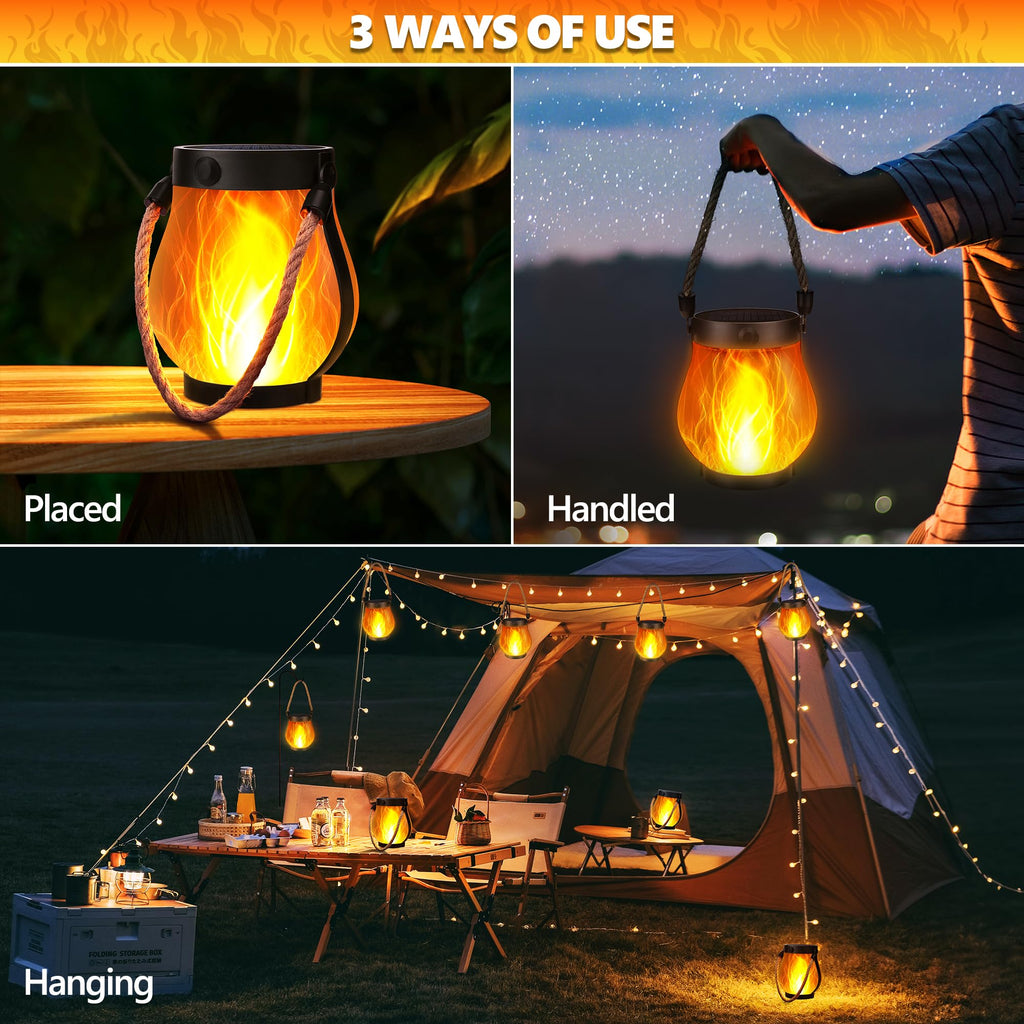 Jyoiat Solar Lanterns Outdoor Waterproof - 2 Pack everflame Solar Lantern with Dual Charging Modes of Solar & USB for Garden Yard Patio Birthday Mothers Day Gifts for Women (Warm White - 2 Pack)