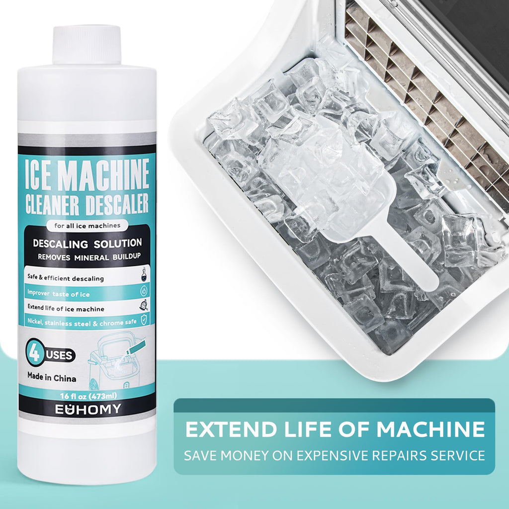EUHOMY Ice Machine Cleaner Descaler, 32 Fl OZ Ice Maker Cleaner (8 Uses), Ideal Universal Descaling Solution for All Brands Ice Maker, Single Use Coffee and Espresso Machines (2 Bottles)