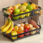 Sevenblue 2-Tier Fruit Basket with Banana Hangers, Detachable Metal Bowl