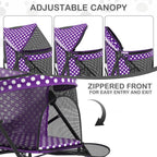 MoNiBloom 4 Wheels Pet Stroller, Easy-Fold Umbrella Shaped Dog Cat Jogger Stroller w/Storage Bag & Visible Mesh for Small/Medium Dogs Cats Purple Polka Dots