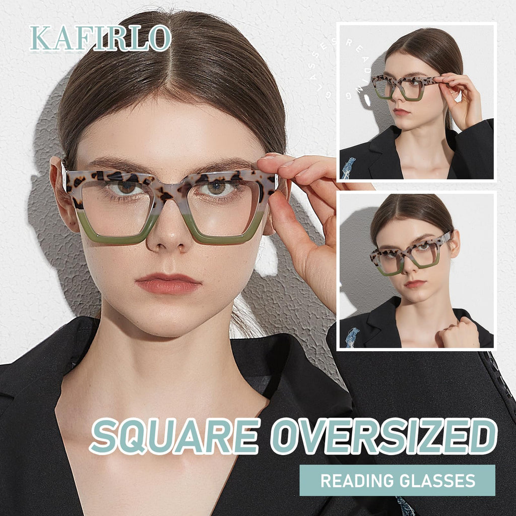 Kafirlo Oversized Reading Glasses For Women Readers Oprah Style Blue Light Blocking Computer Cheaters Designer Ladies Square Large Frame Stylish Fashion Funky Cute Trendy Big Head Best 3 Pack +1.50