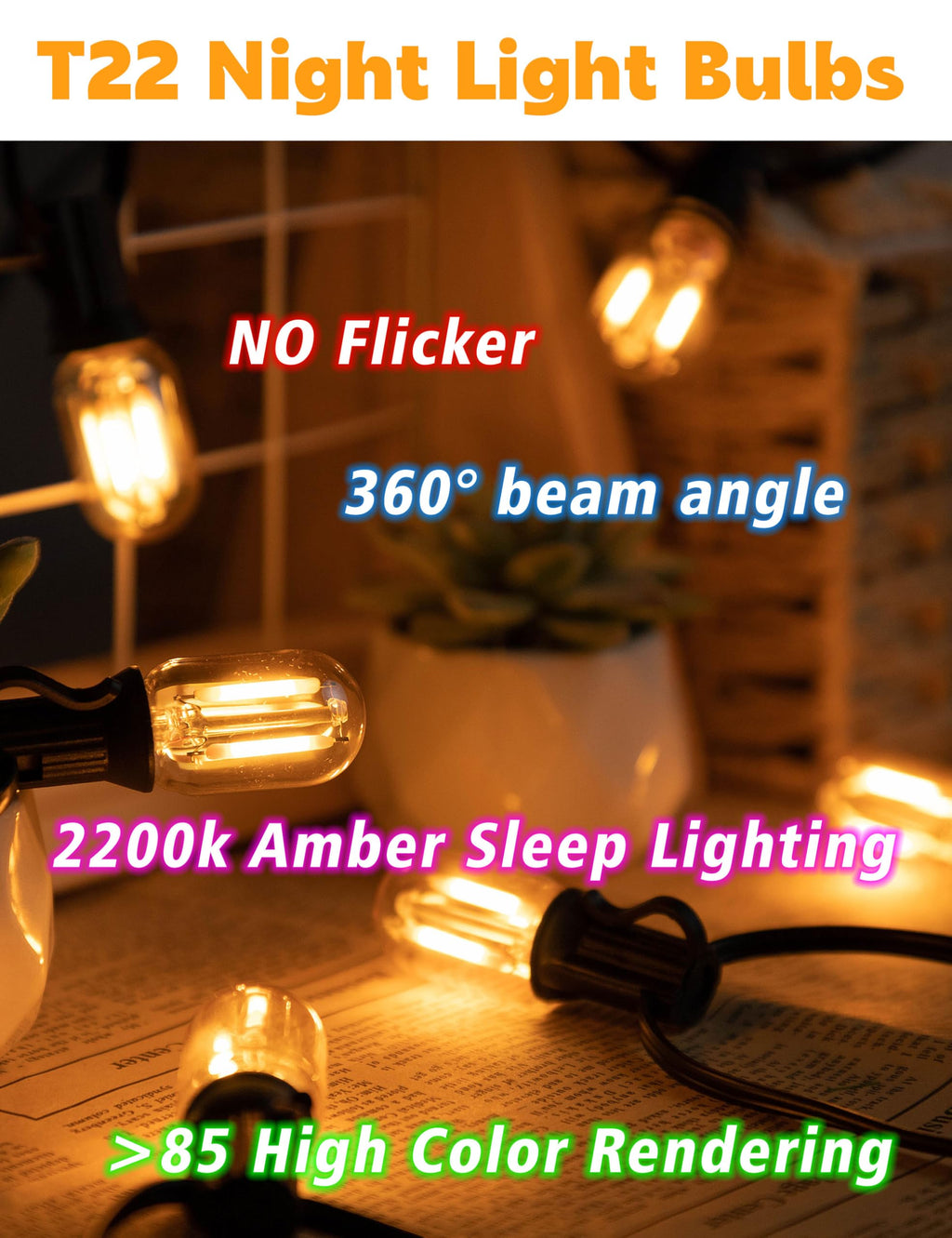 LED Night Light Bulbs E12 Salt lamp Bulb 2w 200lm, 15W-20W Equivalent, 2200k Warm Amber Sleep Light Bulb,T22 E12 Candelabra Base for String Light Decorative Bulb Chandeliers Bedside Bulbs (4Pack)