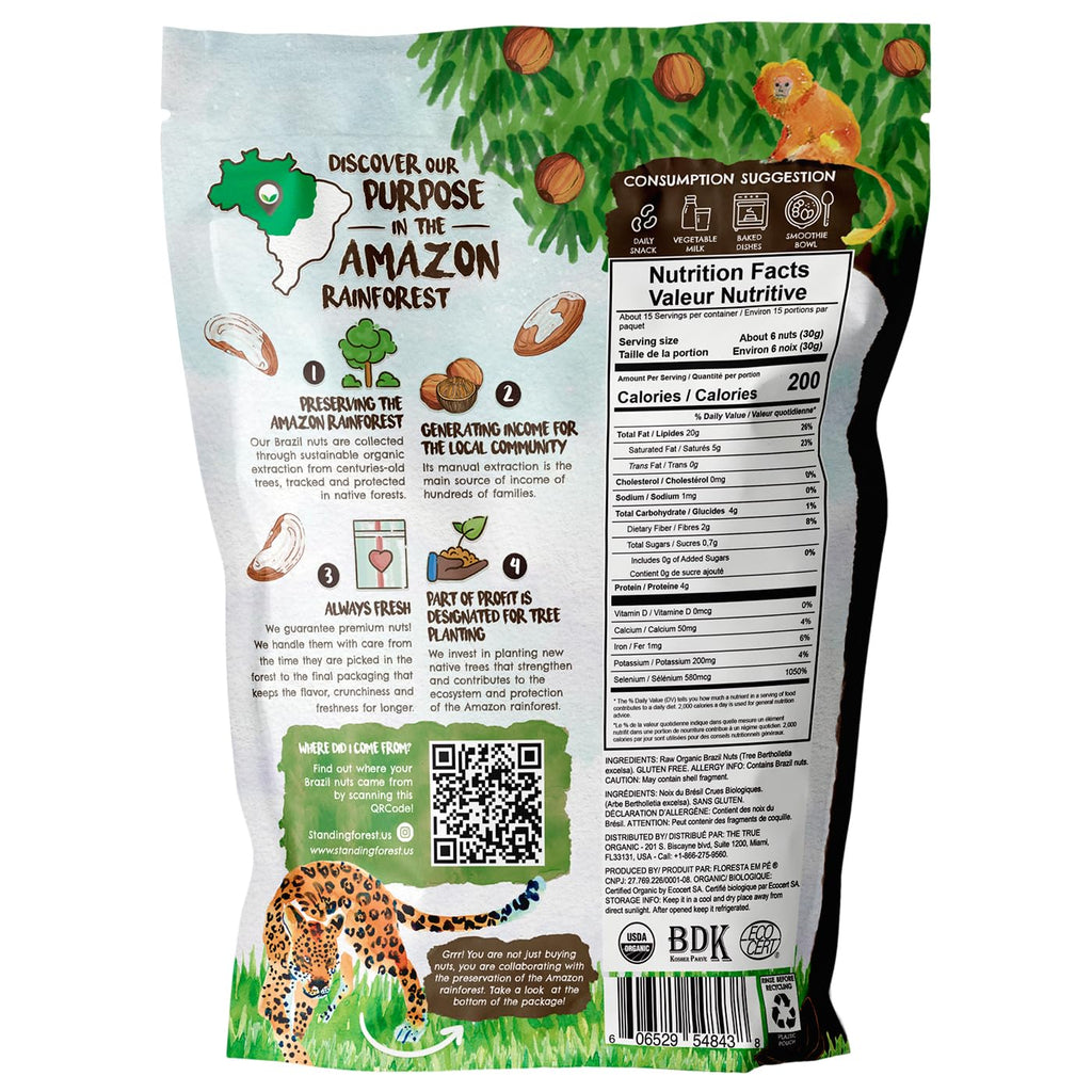 Forest Up The True Organic Brazil Nuts 15 oz Raw and Unsalted