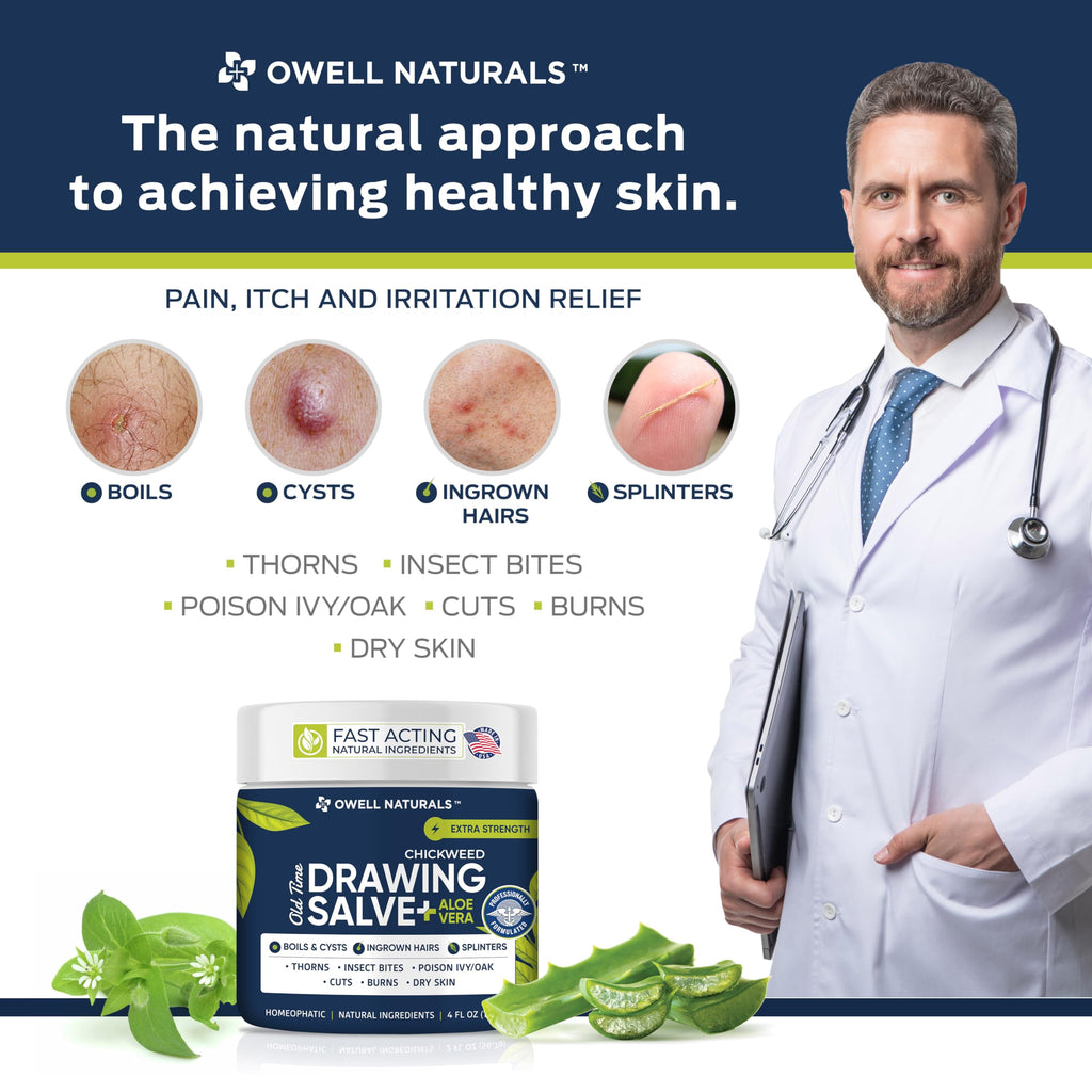 OWELL Naturals Drawing Salve – Fast Acting for Ingrown Hairs, Boils, Bumps, Cysts & Splinters – Clear Non-Staining Formula for Bikini Line, Underarms & Sensitive Skin – 4 oz