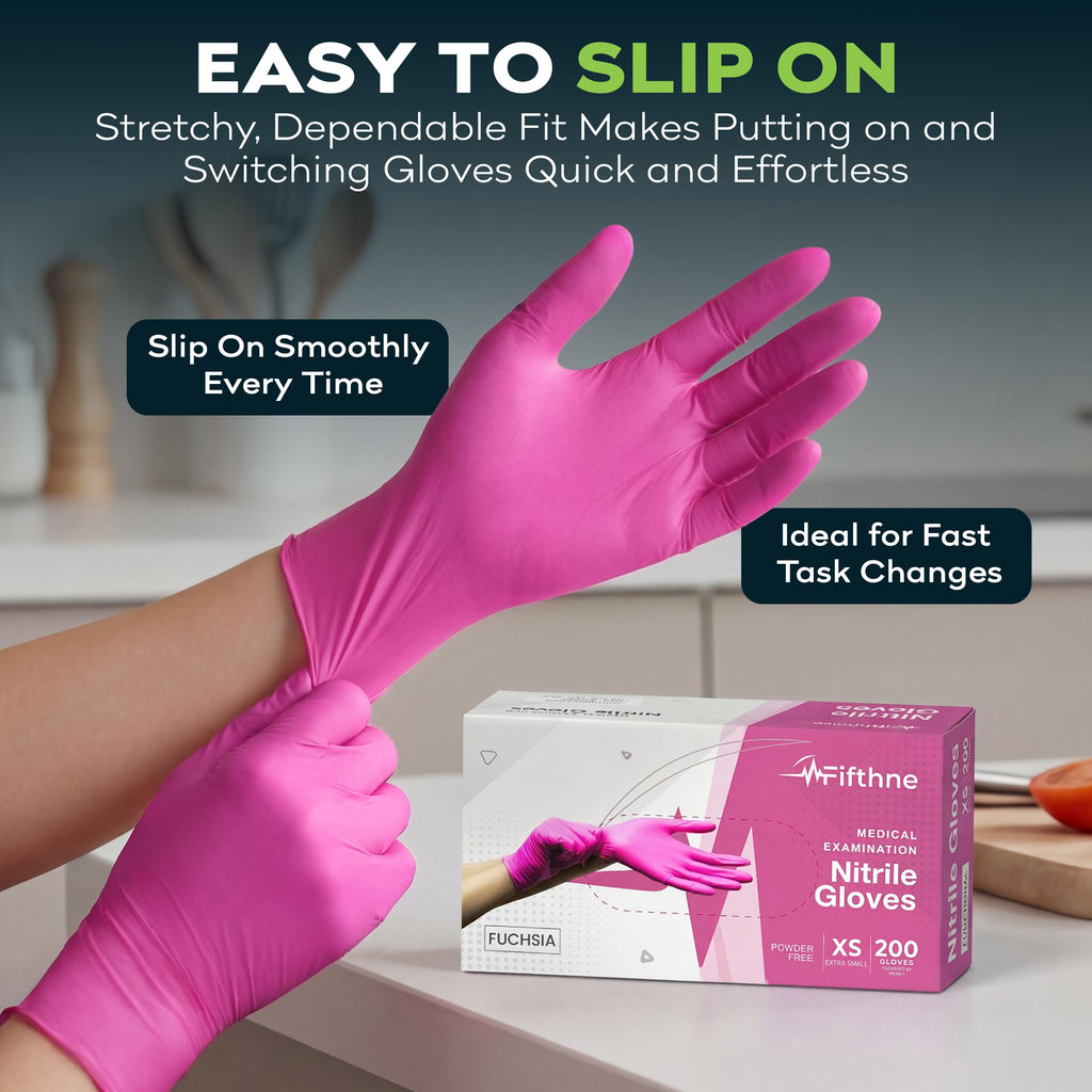 Fuchsia Hot Pink Nitrile Disposable Gloves - 50 Count - 3 Mil Nitrile Gloves Medium - Powder and Latex Free Rubber Gloves - Surgical Medical Exam Gloves - Food Safe Cooking Gloves