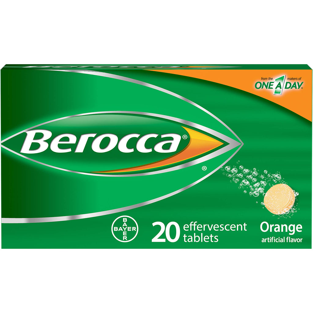 Berocca Energy Vitamin Supplement for Mental Sharpness and Physical Energy Support, Orange Flavor, Effervescent Tablets, 20 Count