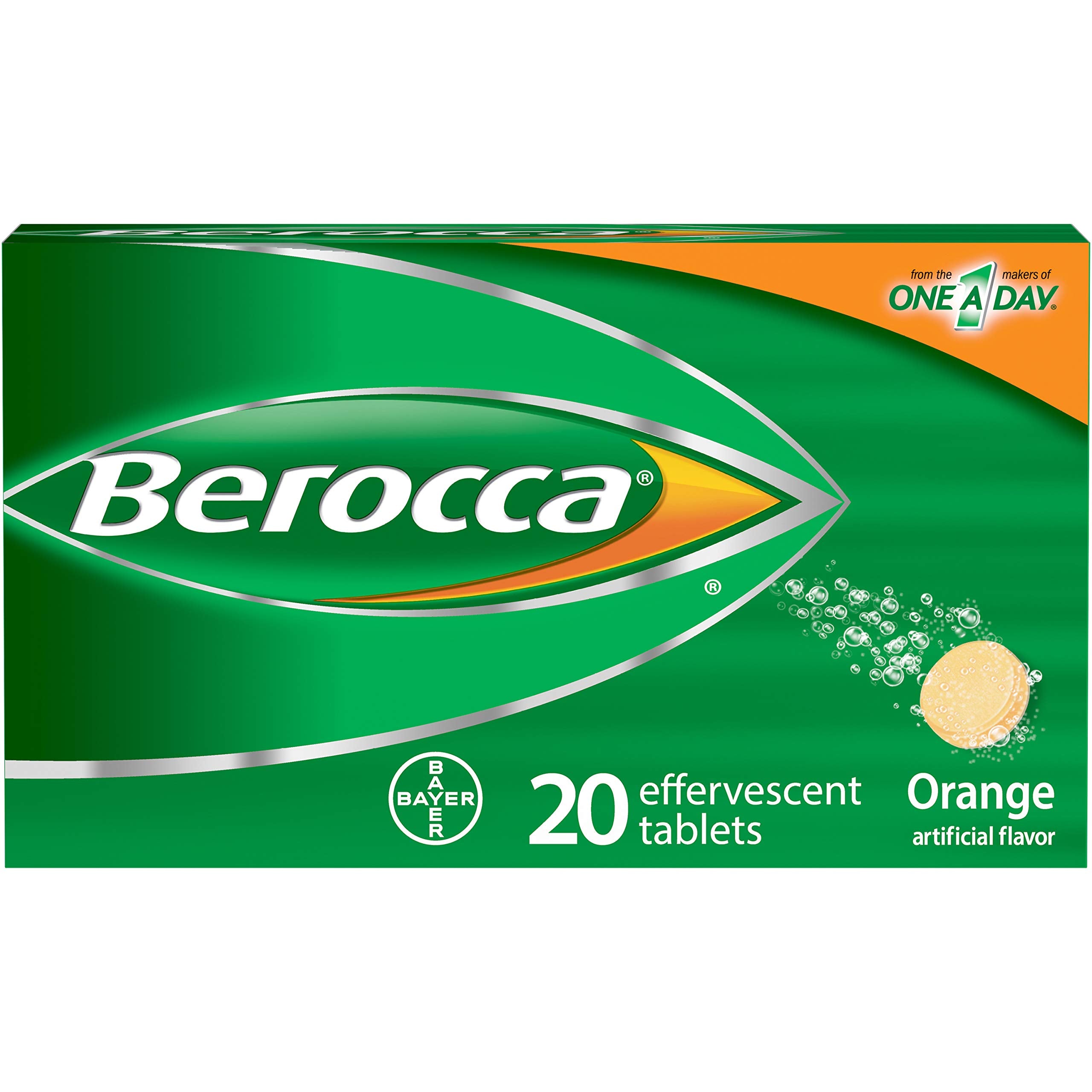 Berocca Energy Vitamin Supplement for Mental Sharpness and Physical Energy Support, Orange Flavor, Effervescent Tablets, 20 Count