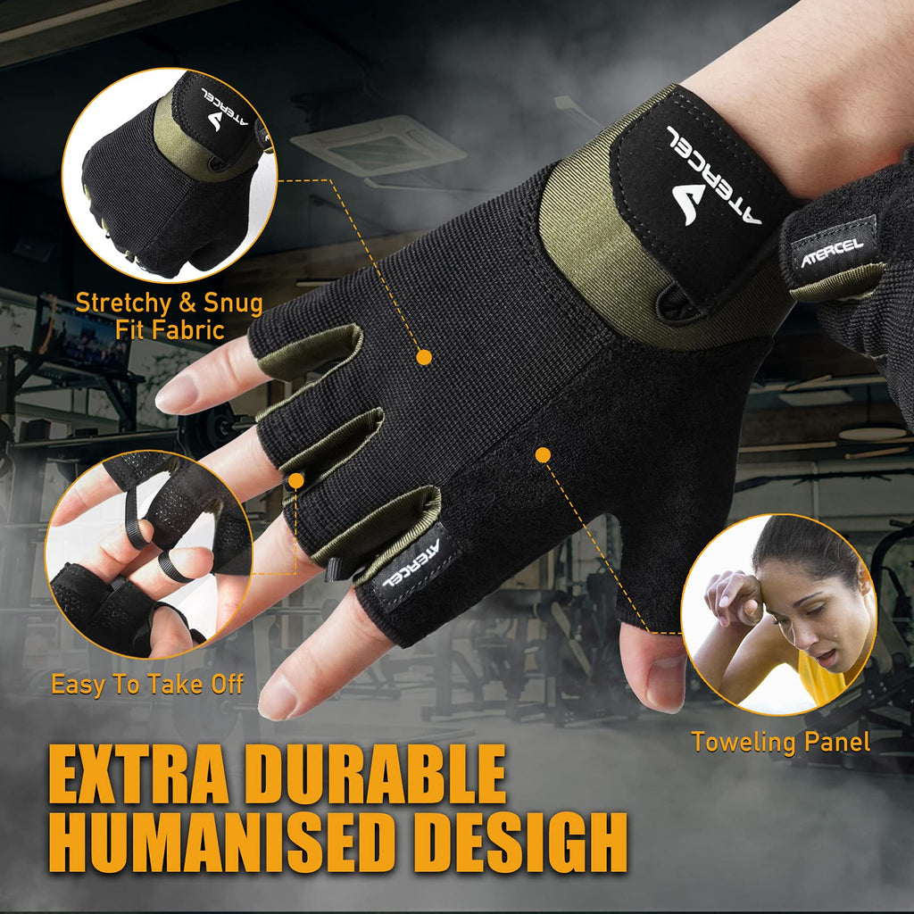ATERCEL Workout Gloves for Men and Women, Exercise Gloves for Weight Lifting, Cycling, Gym, Training, Breathable and Snug fit (Green, X-Large)