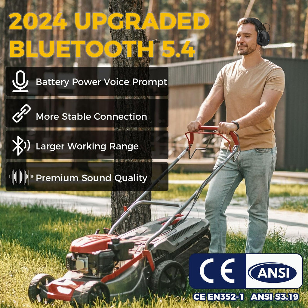 Kalence Gel Ear Pads Bluetooth 5.4 Hearing Protection Headphones, 30dB Noise Cancelling Headphones, 1200mAh Rechargeable Safety Earmuffs Bluetooth Ear Protection for Mowing