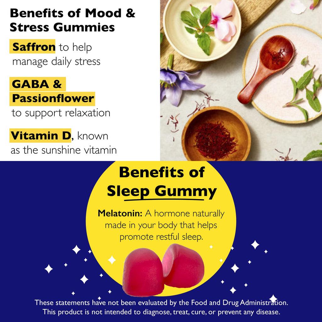 Bach RESCUE Plus Sleep Gummies with 5mg Melatonin/dose [and] Bach Plus Mood & Stress Support Gummies with Key Nutrients and Botanicals - 2PK Dietary Supplements, 60Ct Each