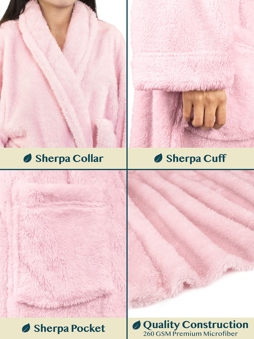 PAVILIA Premium Womens Plush Soft Robe, Sherpa Bathrobe, S/M Light Pink