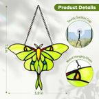 Stained Glass Window Hanging Luna Moth Suncatcher, IDEA SHOW 7.3Inch Handmade Real Glass Butterfly Suncatcher Ornament for Home Decor, Elegant Green Butterfly Memorial Gift for Women, Mom, Grandma