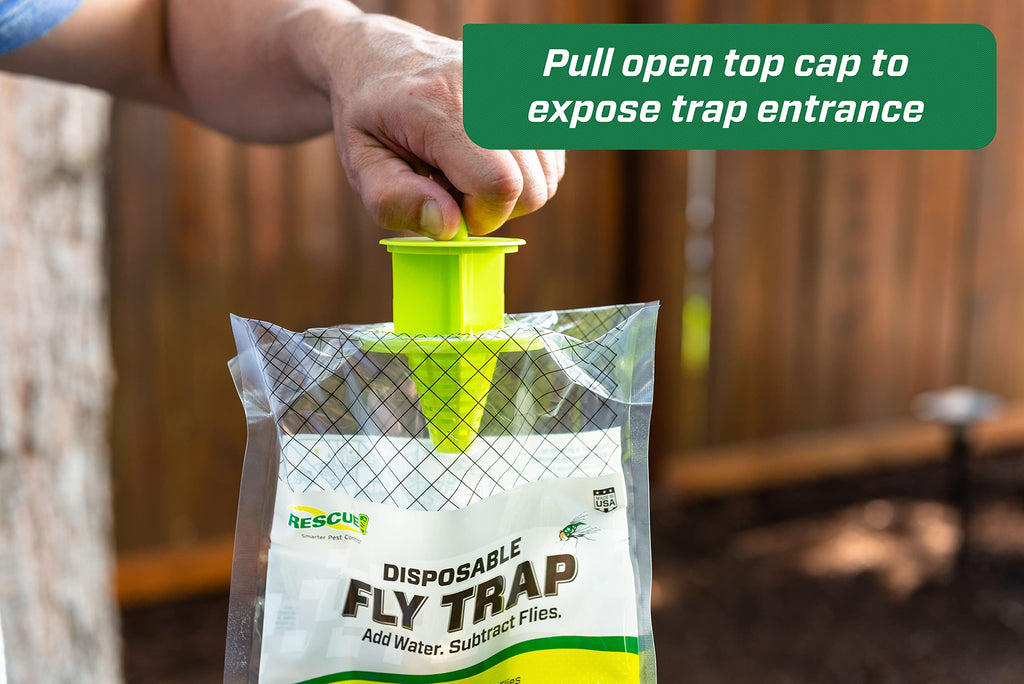 RESCUE! Outdoor Disposable Fly Trap – Hanging Fly Catcher with Attractant Bait, Fly Bag for Patio, Yard, Trash & Farm Areas – Easy-to-Use Outdoor Fly Control - 5 Traps