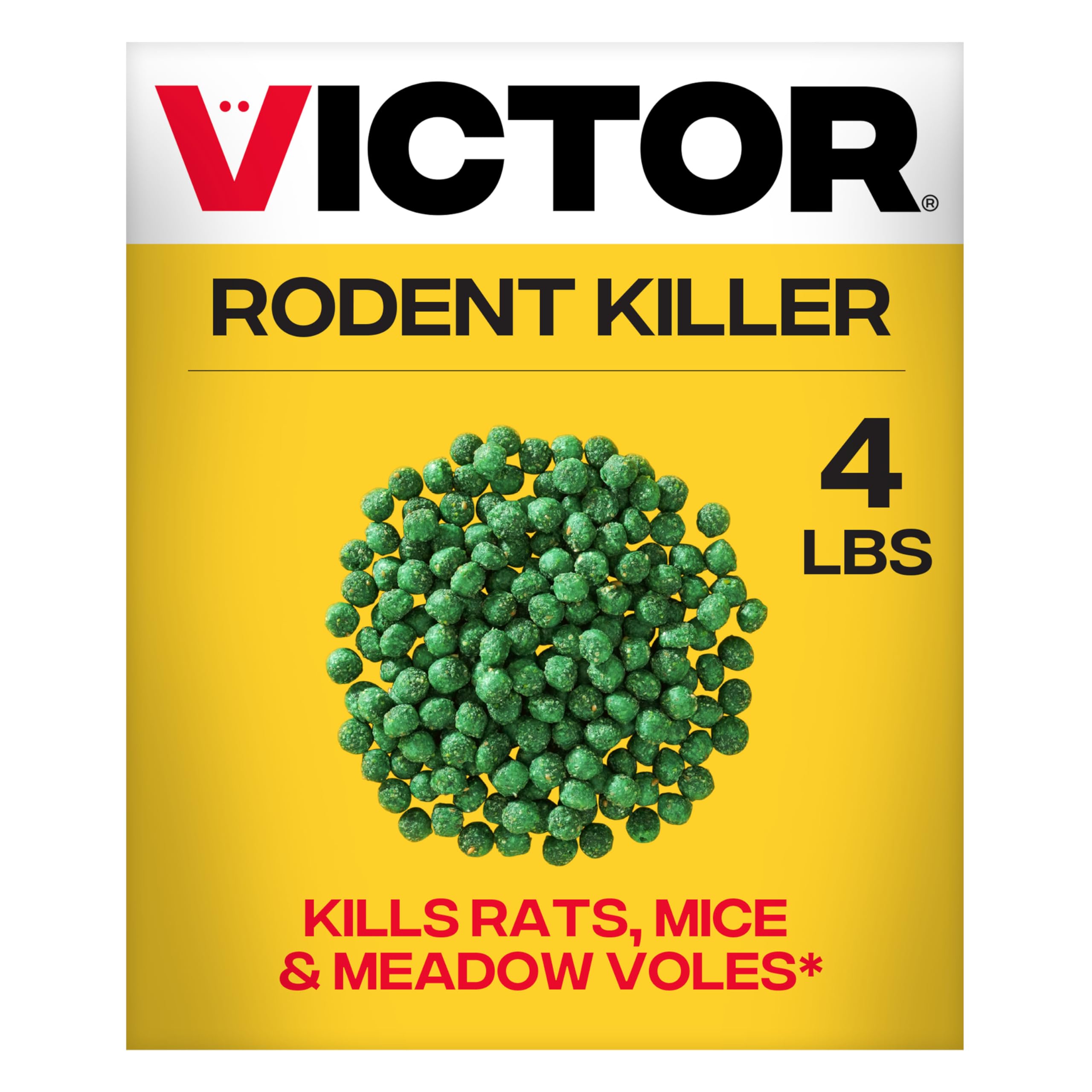 Victor Rat Poisoning for Inside & Outdoor Use - Kills Rats, Mice, Meadow Voles, Mouse Poisoning for Indoor & Outside Areas, Ready-to-Use, Yellow, M925, 4 lbs