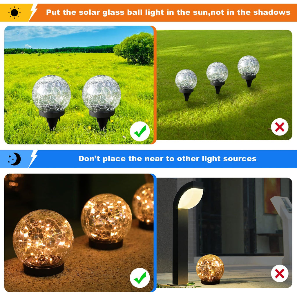 MLKNK Solar Globe Lights Outdoor Waterproof-Solar Balls-Solar Garden Lights-Orbs for Outside 6 Pack Cracked Glass Ball for Lawn Patio Yard Backyard Decorations