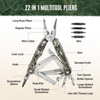 MOSSY OAK Multitool, 22-in-1 Stainless Steel Pliers with Screwdriver Sleeve, Camo Steel Handle, Self-locking Knife with Sheath-Perfect for Outdoor, Survival, Camping, Hiking, Simple Repair