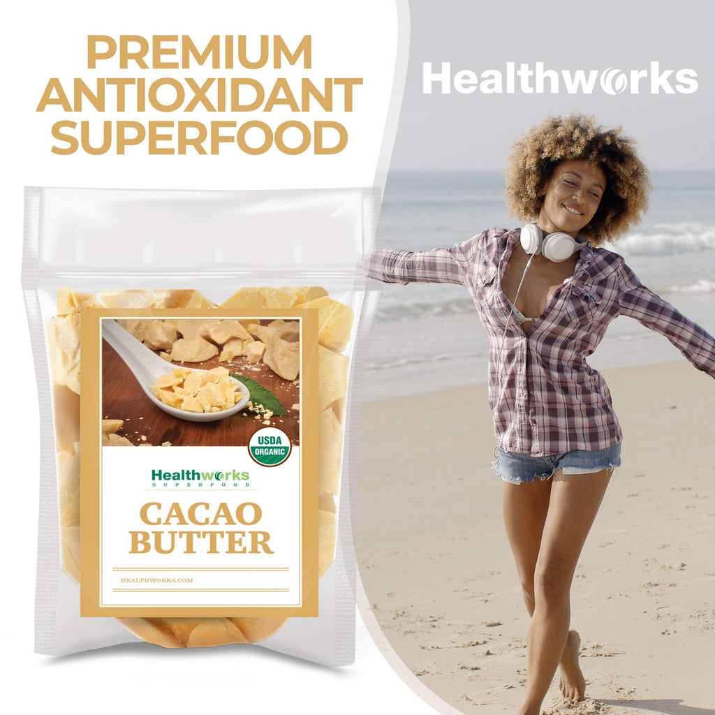 Healthworks Superfoods Organic Cacao Butter - 16 Oz / 1 Lb - USDA Certified Organic from Peru - Unrefined Non-Deodorized Cocoa - Sugar-Free, Keto, Vegan & Non-GMO - Antioxidant Superfood