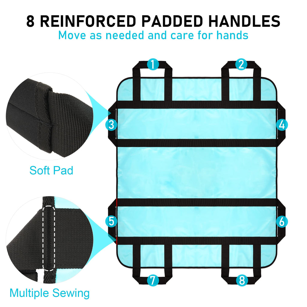 Joiish Positioning Bed Pad with 8 Reinforced Soft Handles, 48" x 40" 500 LBS Load-Bearing Multipurpose Transfer Pad for Turning, Lifting & Repositioning, Washable Draw Sheet for Home & Hospital