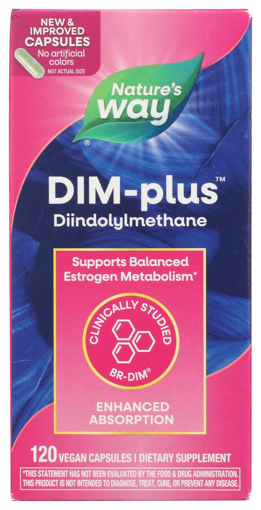 Nature's Way DIM-Plus DIM Supplement, BR-Diindolylmethane 100 mg per 2- Capsules, Supports Balanced Estrogen Metabolism, Prostate Function, and Premenstrual Breast Comfort*, 120 Vegan Capsules