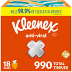 Kleenex Anti-Viral Facial Tissues, Classroom or Office Tissue, 18 Cube Boxes, 55 Tissues per Box, 3-Ply (990 Total Tissues)