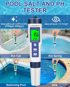 Pool Salt Tester, Digital Salt Water Pool Tester & Ph Tester, Salt Tester for Saltwater Pool, Digital Salinity Tester for Water, 5 In 1 Salinity Ph Temp EC and Tds Meter for Pool, Saltwater Aquarium