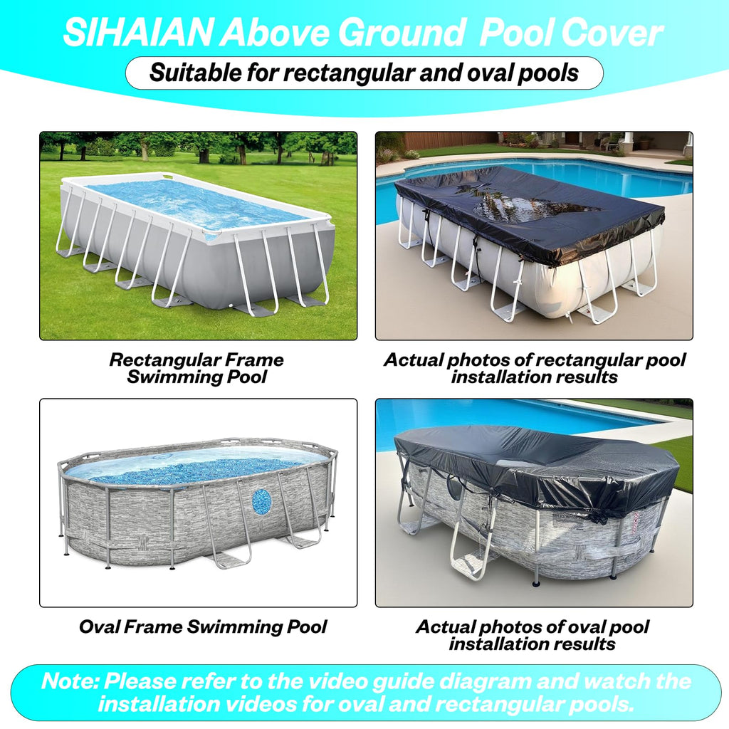 SIHAIAN 10x20Ft Rectangular Pool Cover with Side Storage for Oval and Rectangular Above Ground Pool, One-Piece Solar Oval Pool Cover, Preventing Waterlogging, UV and Weather Resistant WP:10000kPa+
