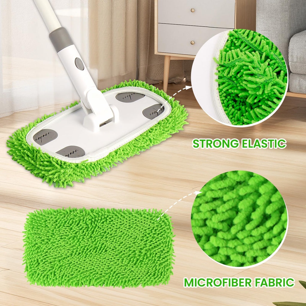 ZHAYAO Reusable Microfiber Floor Mop System, Wet & Dry Sweeper Kit, Includes 1 Sweeper Handle, 3 Washable Chenille Mop Pads, Dry & Wet Use for Hardwood, Tile, and Laminate Floor