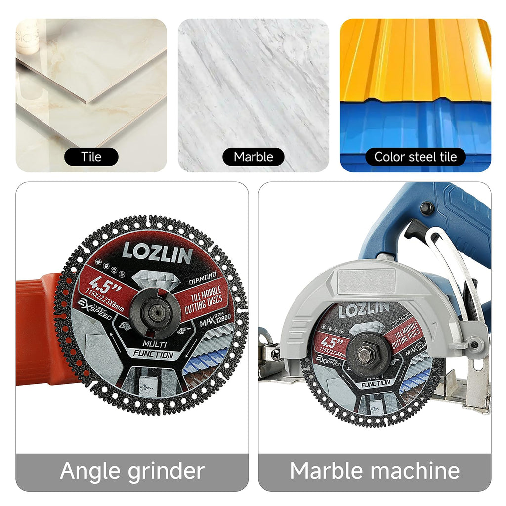 LOZLIN Diamond Blades 3PCS 4.5" Diamond Blade for Tile Cutting - No Chipping Ultra-Thin Dry Cut Blade - Fits Angle Grinder for Marble, Ceramic, Porcelain Tile (Diamond grit 60–70)