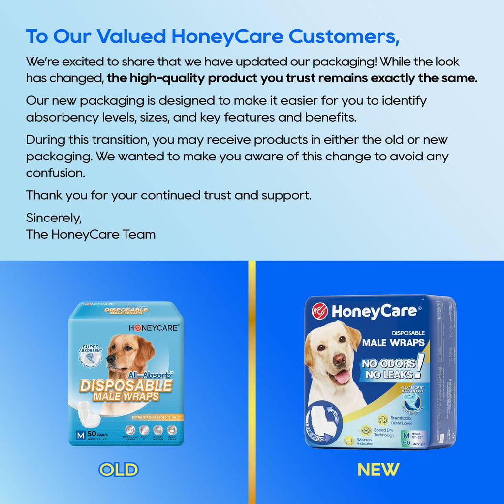 HONEY CARE All-Absorb A25 Male Dog Wrap, 50 Count, Medium, White
