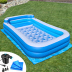 Inflatable Pool w/Bench Seat, 10ft x 6ft, Electric Pump & Ground Tarp Included - Fast Setup and Reinforced Seams