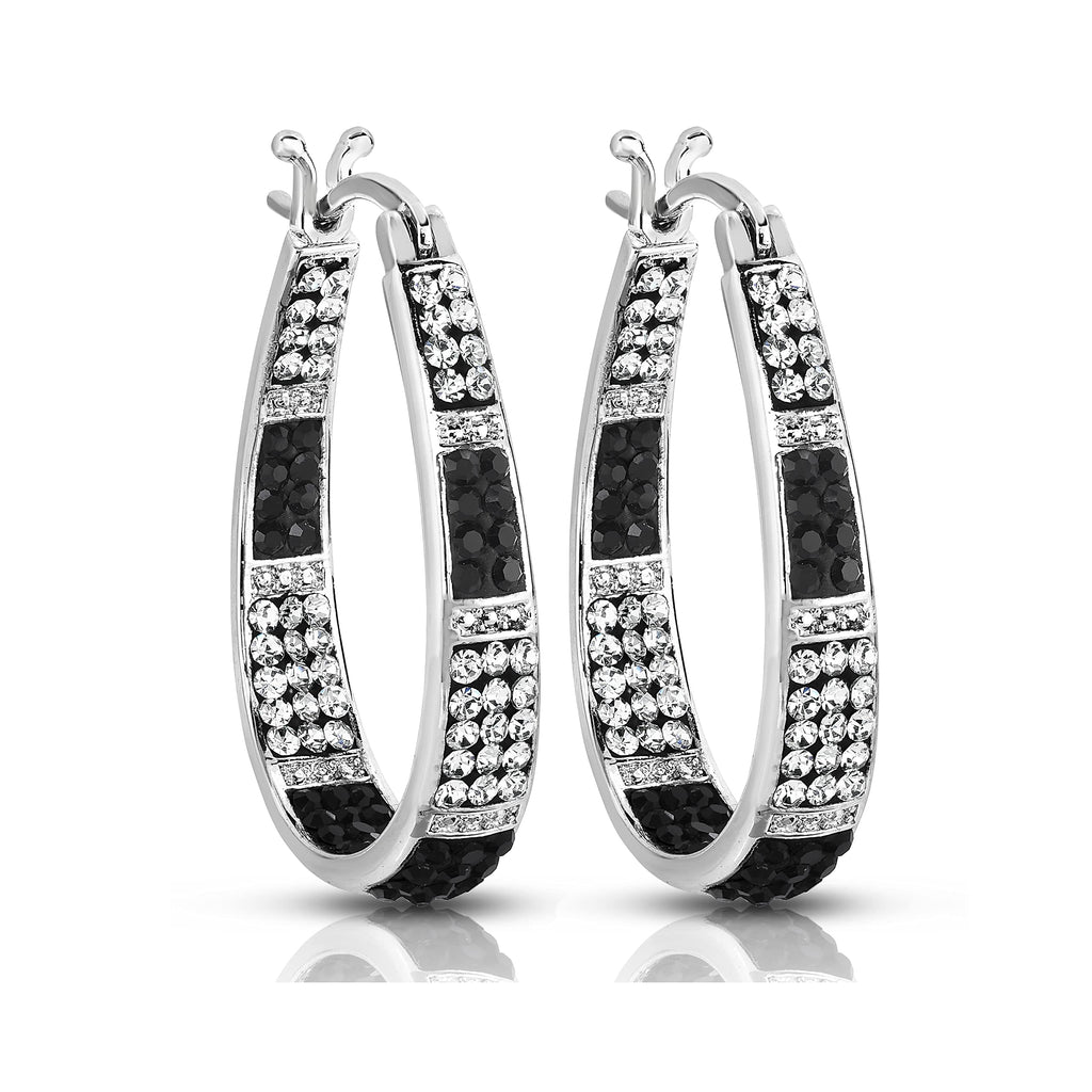 Savlano 14K Gold Plated Inside Out Crystal Hoop Earrings - Oval Shape Earrings for Women Comes with Gift Box