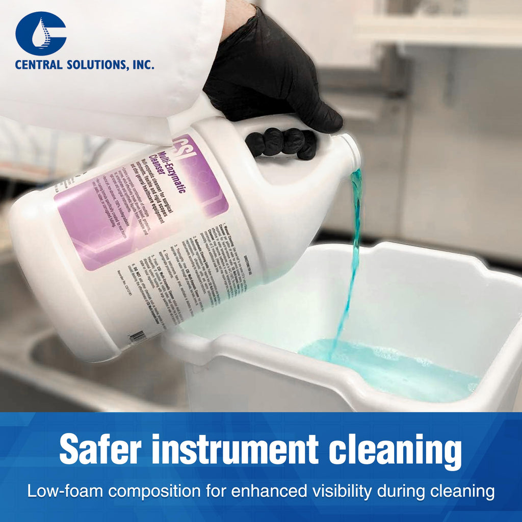 CSI Central Solutions Multi Enzymatic Cleanser - Hospital Grade Medical Instrument Cleaner for Presoak and Manual Processing, 1 Gal