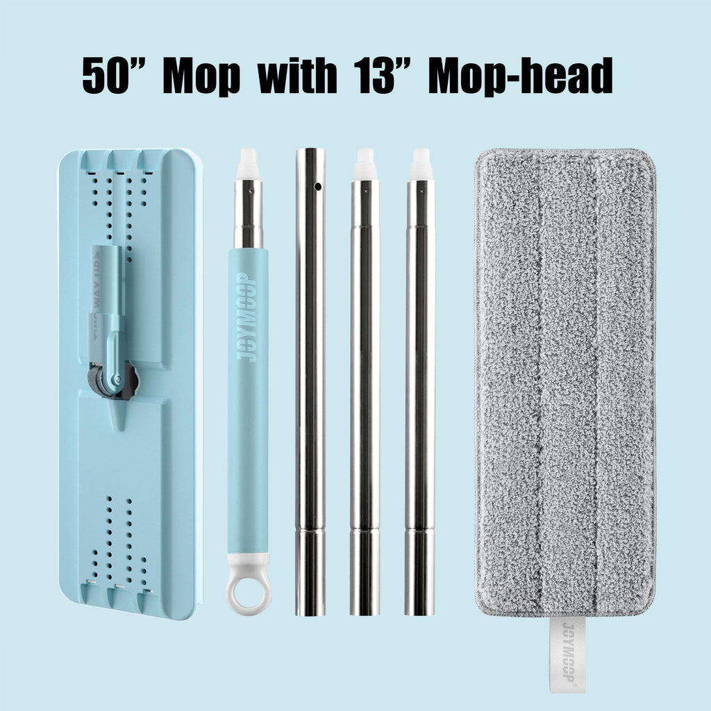 JOYMOOP Flat Mop, Microfiber Mops for Floor Cleaning and Wall Cleaner, 50" Mops with 13" Flat Head with a Microfiber Mop Pad - Pale Aqua