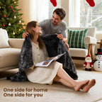 Bearhug Heated Throw Blanket 50" x 60" Electric Throw Warming Blanket Reversible Faux Fur & Sherpa, 6 Heating Levels & 4H Auto Off, Over-Heat Protect, ETL, Washable Heated Blanket Marble Black