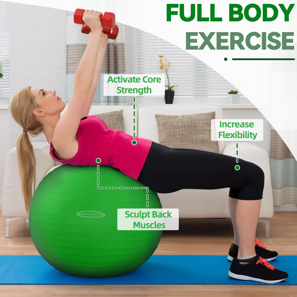 Fitvids Anti-Burst Slip Resistant Exercise Ball with Quick Pump, 2,000-Pound Capacity, Green, 30-inch, XL