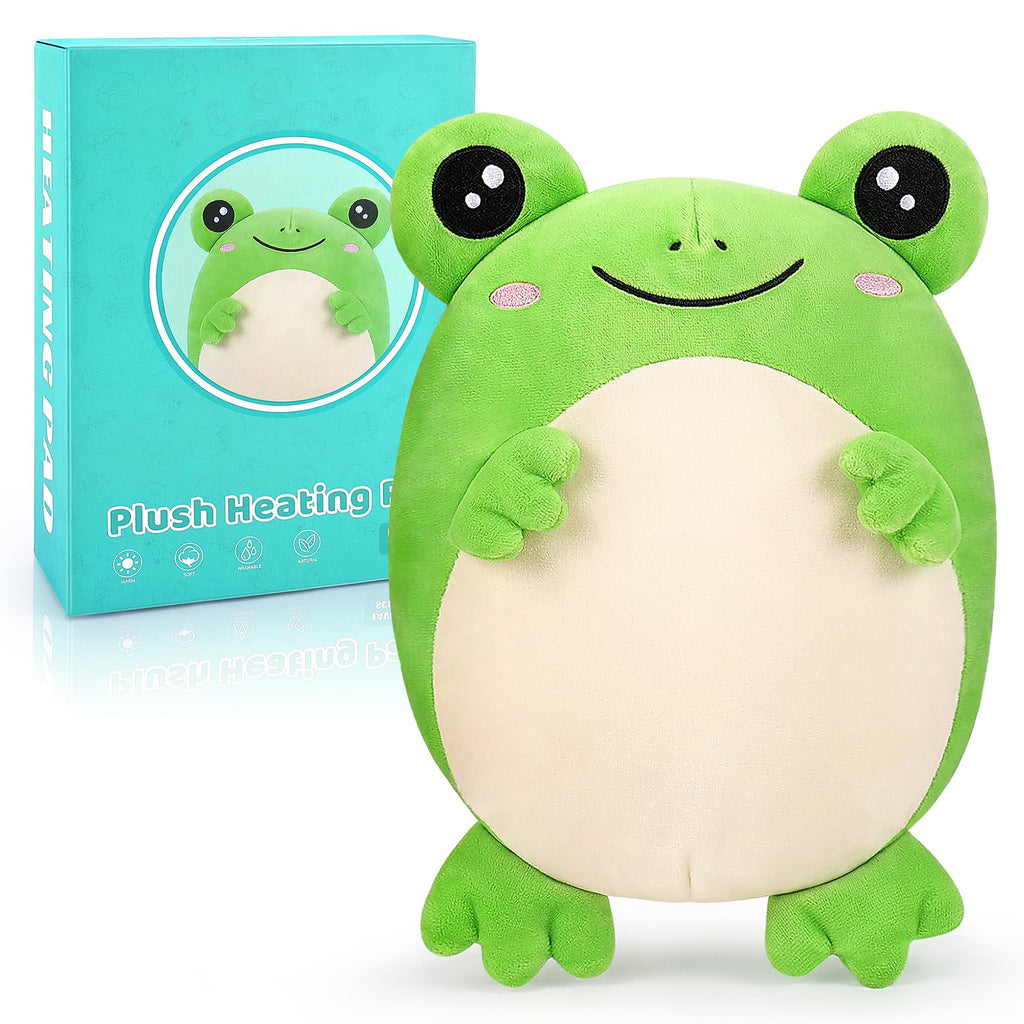 Frog Microwave Heating Pad for Period Cramps, Microwavable Heating Pad for Neck Pain Relief, Heatable Stuffed Animals for Adults Kids, Frog Plush Toys with Removable Heat Pack with Lavender Scented