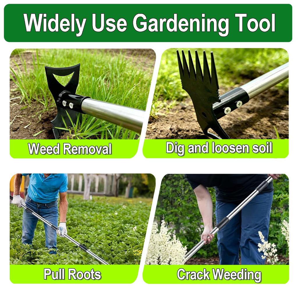 KINFIDTOW 58" Stand Up Weed Puller Tool with Long Handle, 2 in 1 Manual Weeder & Garden Hoe, 4-Claw Steel Head Weed Remover with Gloves for Yard Lawn Patio Garden