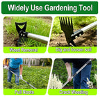 HWLANTU Stand Up Weed Puller Tool with 58" Adjustable Long Handle, 2 in 1 Heavy Duty Manual Weeder & Garden Hoe, 4-Claw Steel Head Weed Remover with Gloves for Yard Lawn Patio Flower Bed