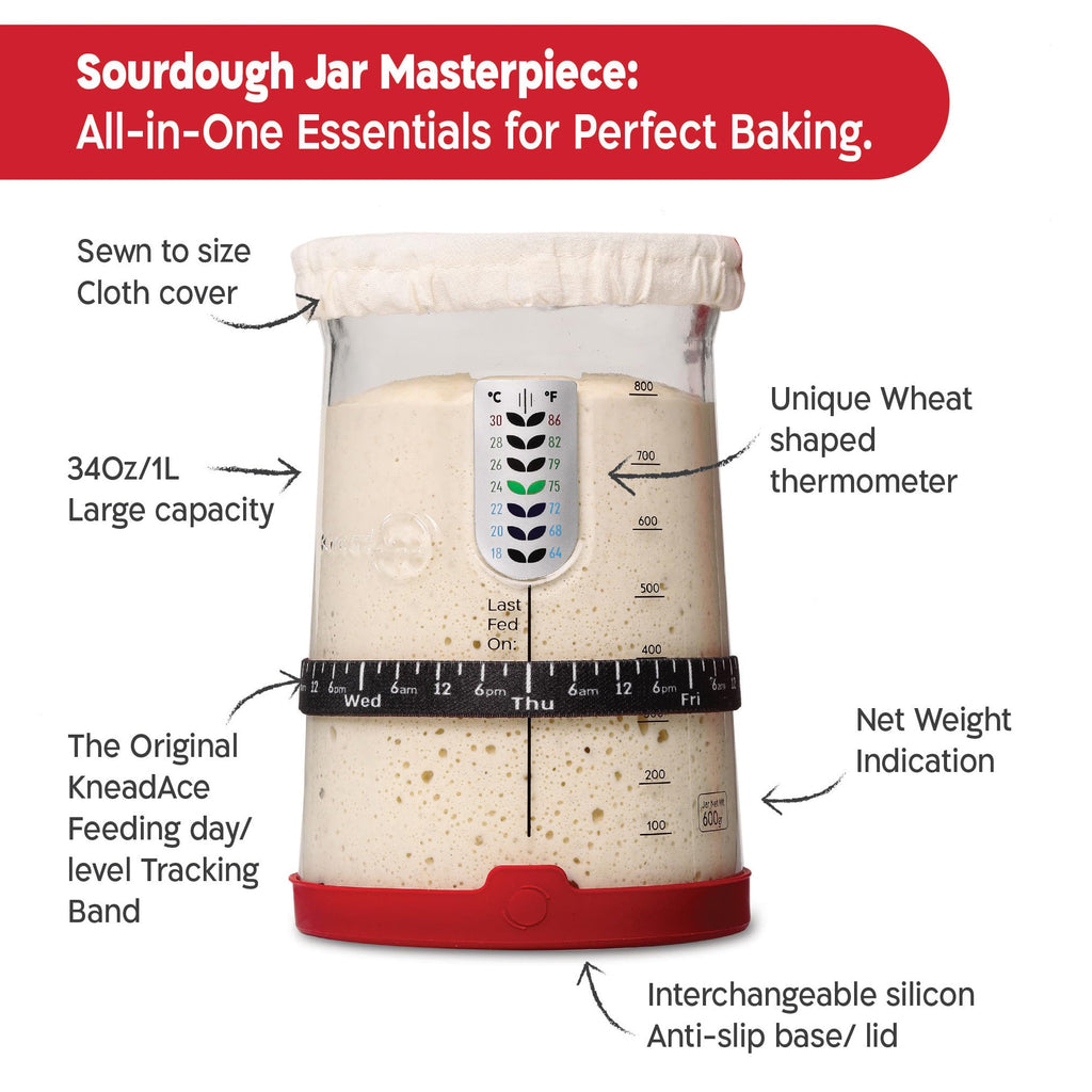 KNEADACE Pro Sourdough Bread Starter Kit - 34 oz Large Capacity Sourdough Starter Jar with 5 unique features for the perfect sour dough bread & sourdough starter kit - sourdough supplies (KA06)