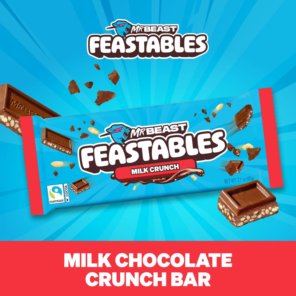MrBeast Feastables Milk Chocolate Crunch Bar, King Size, 10 Count