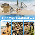 Sand Flea Rake Stainless Steel Beach Sand Sifter with Sharp Digging Teeth, 56" Split Long Handle 16 Inch Large Basket Sand Crab Rake for Collect Sand Fleas, Shells, Shark Teeth & Fishing Live Bait