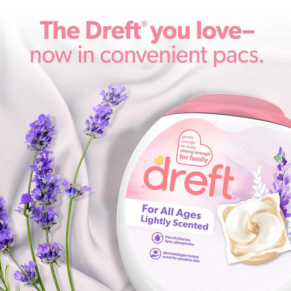 Dreft Laundry Detergent Pacs, Lightly Scented, Lavender, For Baby and Family, XL Pacs, 25 Count (Pack of 4)