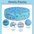 Docuwee Round Pool Cover 63"(5 Ft), Foldable Kiddie Solar Cover Fit Dog Swimming Pool, Pets Kids Bath Tub, Anti-UV Dustproof Safety Pool Cover with Summer Beach Patterns