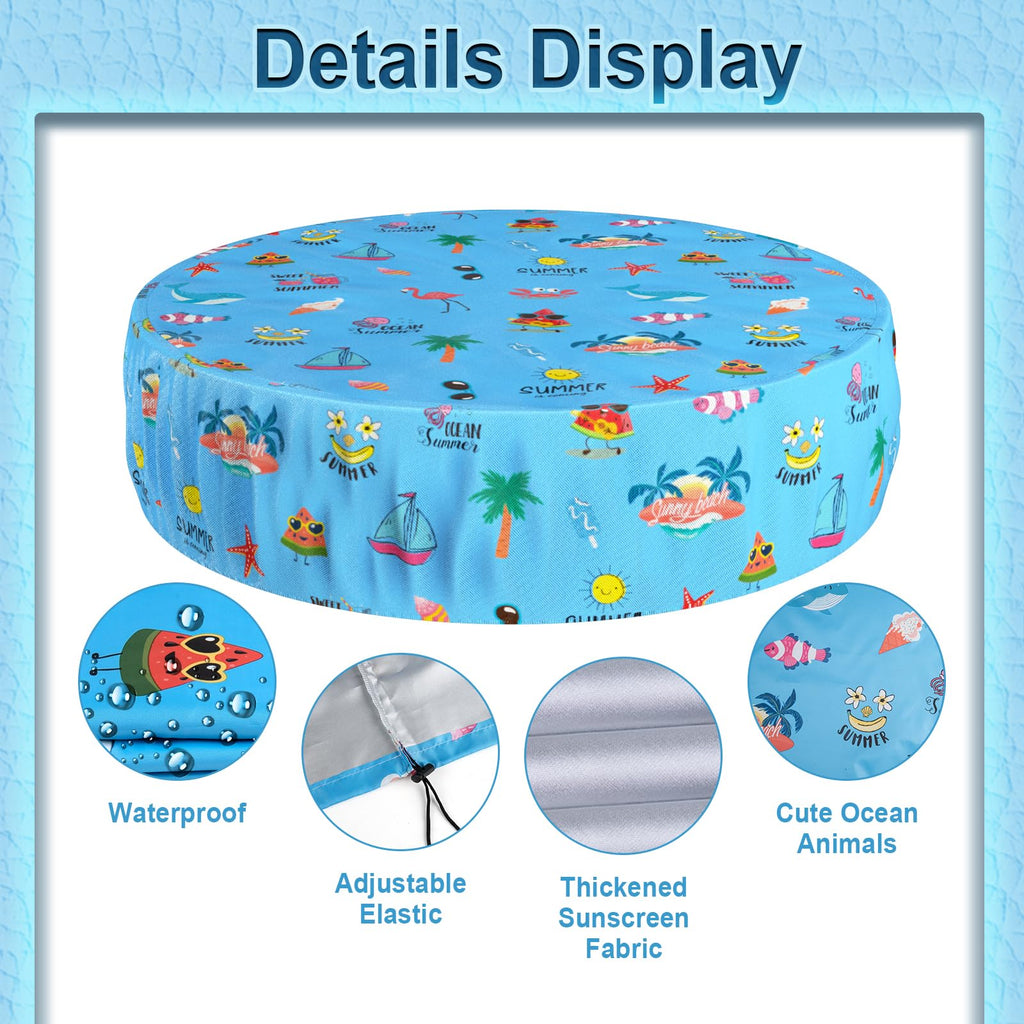Docuwee Round Pool Cover 48", Foldable Kiddie Solar Cover Fit Dog Swimming Pool, Pets Kids Bath Tub, Anti-UV Dustproof Safety Pool Covers with Summer Beach Patterns